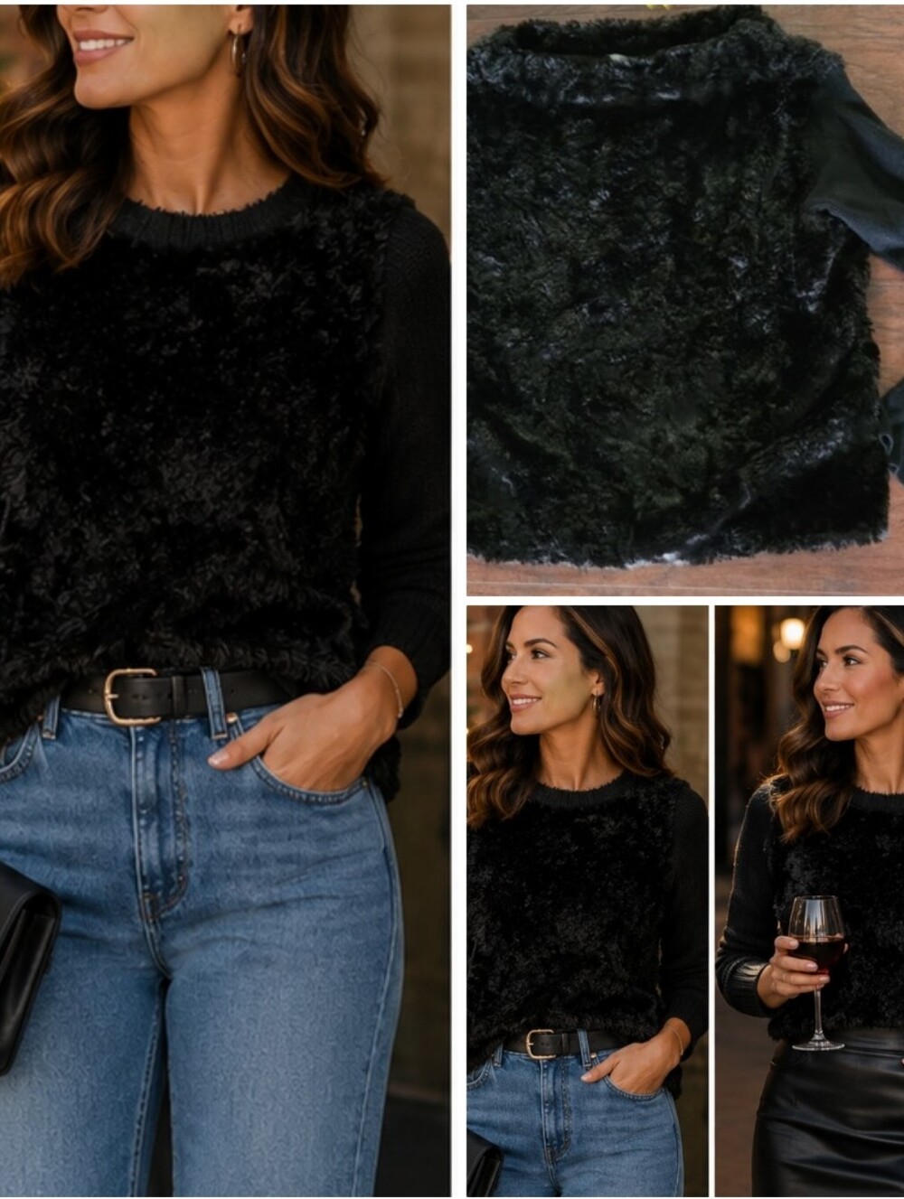 ZARA FUR BLACK SWEATER ⚫️